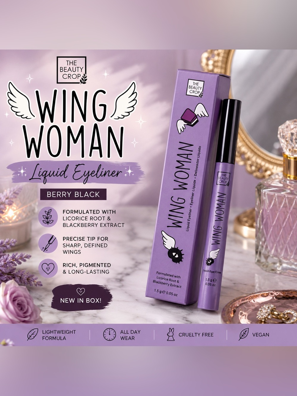 The Beauty Crop Wing Woman Liquid Eyeliner Berry Black NIB